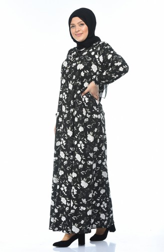 Big Size Patterned Dress Black 1414B-01