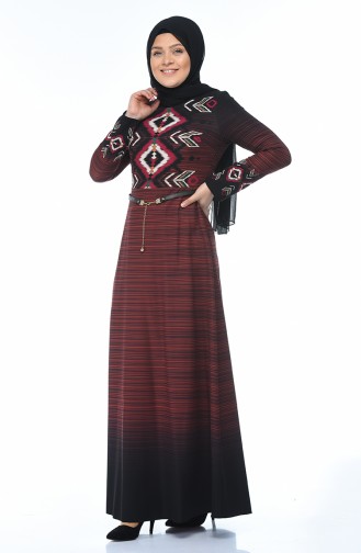 Brick Red Hijab Dress 7K3708101-01