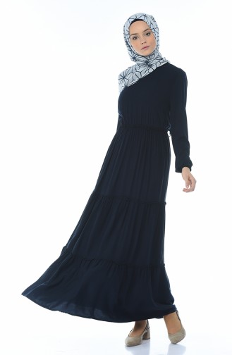 Navy Blue Hijab Dress 1203-04