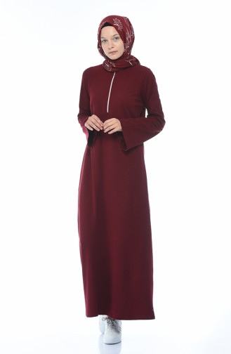 Fermuarlı Örme Elbise 5044-04 Bordo