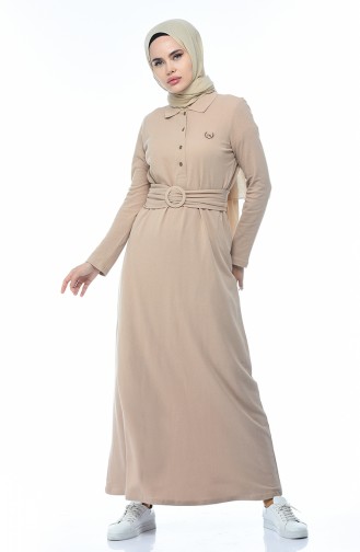 Beige Hijab Kleider 5039-05