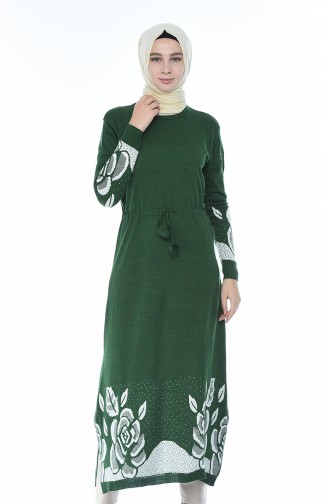 Tricot Waist Pleated Long Tunic Green 2576-01