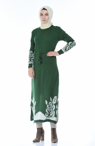 Tricot Waist Pleated Long Tunic Green 2576-01