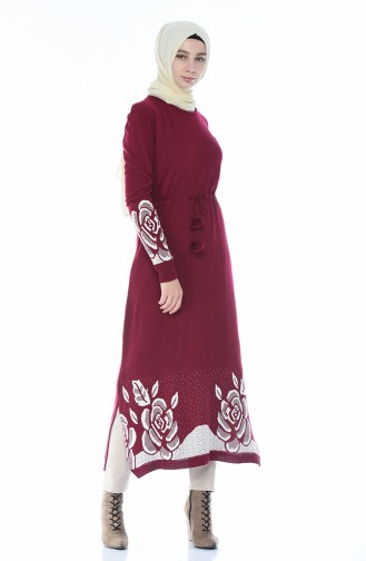 Tricot Waist Pleated Long Tunic Burgundy color 2576-04