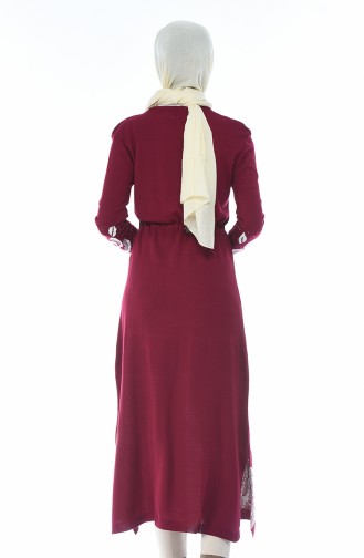 Tricot Waist Pleated Long Tunic Burgundy color 2576-04