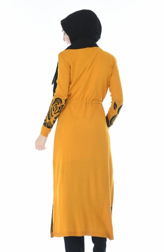 Tricot Waist Pleated Long Tunic Mustard color 2576-05