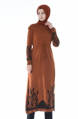 Tricot Waist Pleated Long Tunic Brick 2576-06