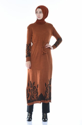 Tricot Waist Pleated Long Tunic Brick 2576-06