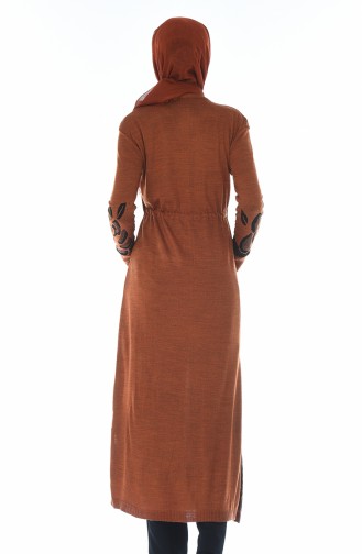 Tricot Waist Pleated Long Tunic Brick 2576-06