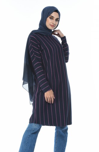 Bat Sleeve Seasonal Tunic Navy Blue Lilac 7931-02