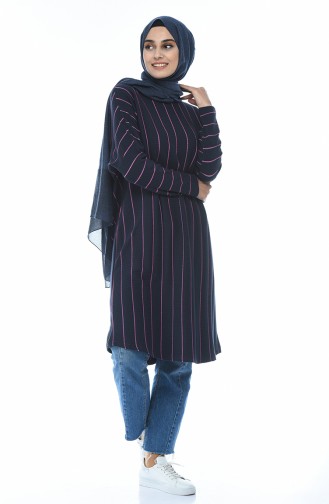 Bat Sleeve Seasonal Tunic Navy Blue Lilac 7931-02