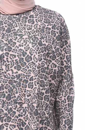 Leopard Patterned Tunic Powder Gray 7933-01