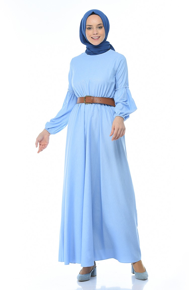 Belted Shirred Dress Bebe Blue 1039 04 Sefamerve