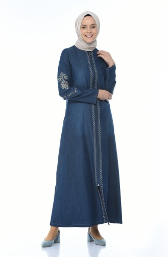 Besticktes Jeans Abaya 1280-01 Dunkelblau 1280-01