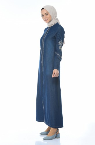 Besticktes Jeans Abaya 1280-01 Dunkelblau 1280-01