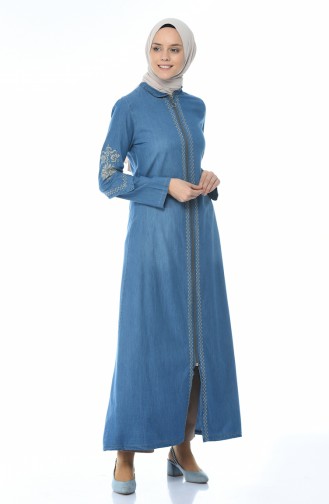 Abaya Jean Brodée 1280-02 Bleu Jean 1280-02