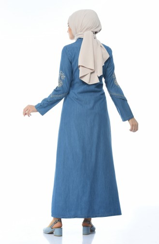 Abaya Jean Brodée 1280-02 Bleu Jean 1280-02