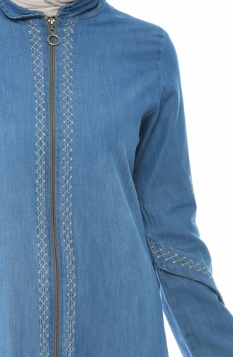 Abaya Jean Brodée 1280-02 Bleu Jean 1280-02