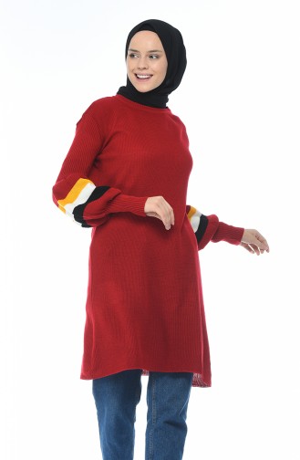 Tricot Balloon Sleeve Tunic Red 2207-10