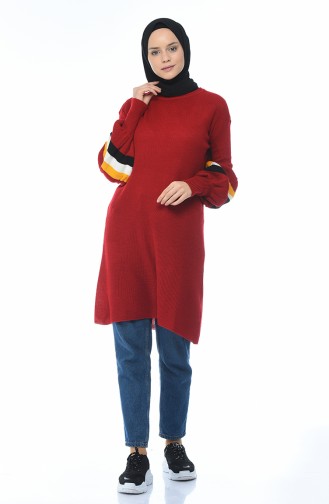 Tricot Balloon Sleeve Tunic Red 2207-10