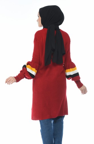 Tricot Balloon Sleeve Tunic Red 2207-10