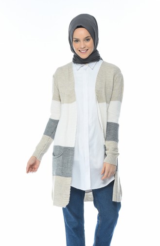 Gilet Tricot avec Poches 1011-08 Vison Clair Ecru 1011-08