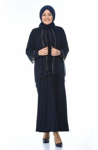 Navy Blue İslamitische Avondjurk 3149-02