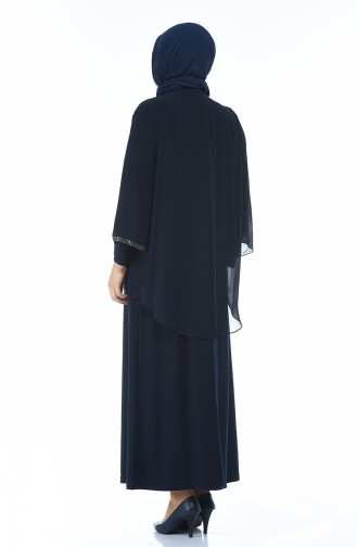 Navy Blue Hijab Evening Dress 3149-02