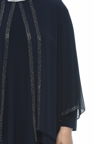 Evening dress decorated with strass large size Navy Blue 3149-02