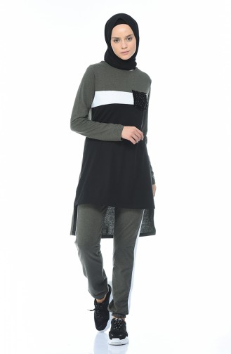 Ensemble Survêtement Poches 9047-04 Khaki Noir 9047-04