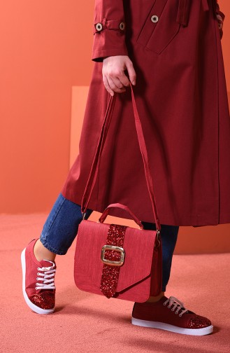 Sneaker and Bag Suit Red Red Silvery 08