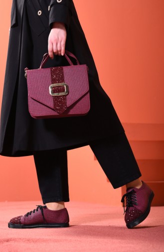 Ensemble Chaussures et Sac SET-SNKR-CNT-15 Bordeaux Paillettes 15