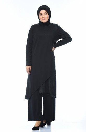 Ensemble Deux Pieces Tunique Pantalon 0154-03 Noir 0154-03