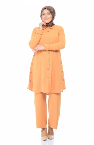 Button Detailed Tunic Trousers Double Suit 0040-02 Mustard 0040-02