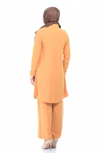 Button Detailed Tunic Trousers Double Suit 0040-02 Mustard 0040-02
