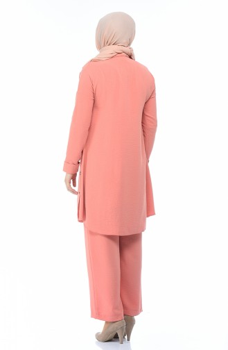 Button Detailed Tunic Trousers Double Suit 0040-05 Salmon 0040-05