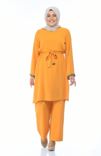 Plus Size Stone Tunic Trousers Double Suit 0042-02 Mustard 0042-02