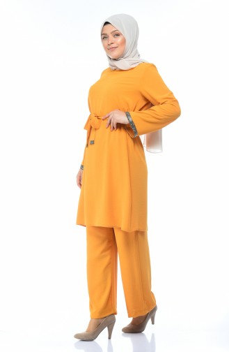 Plus Size Stone Tunic Trousers Double Suit 0042-02 Mustard 0042-02