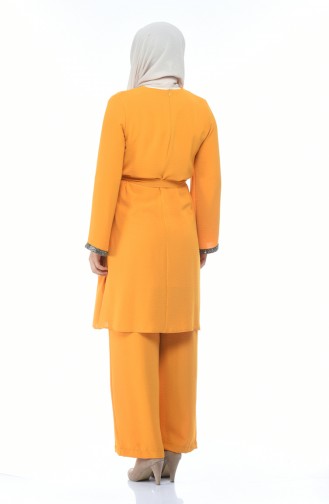 Plus Size Stone Tunic Trousers Double Suit 0042-02 Mustard 0042-02