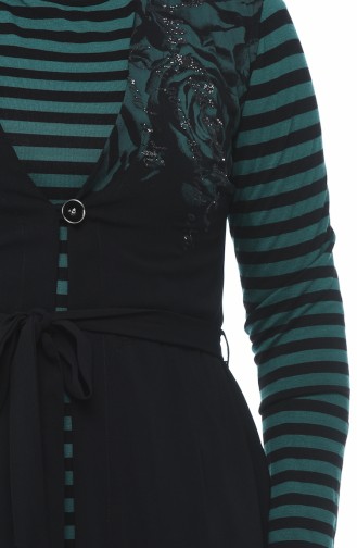 Striped Tunic Vest Double Set Black Emerald Green 7K6711200-01