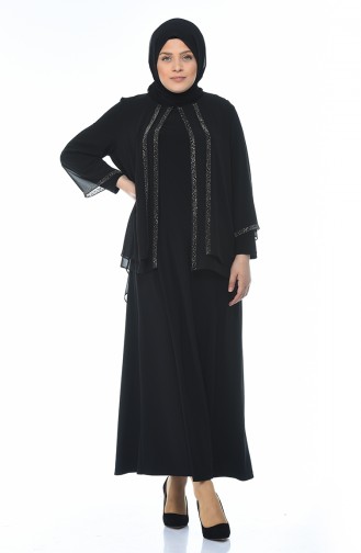 فستان سهرة مزين بالستراس مقاس كبير أسود 3149-01