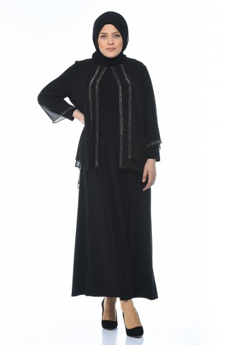 Black Hijab Evening Dress 3149-01