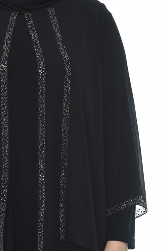 Evening dress decorated with strass large size Black 3149-01