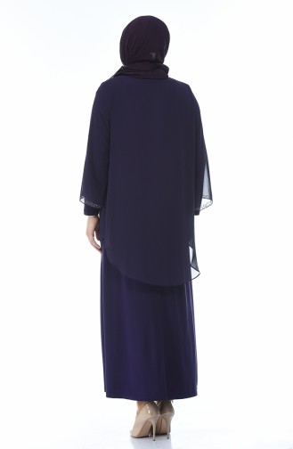 Robe de Soirée İmprimée de Pierre Grande Taille 3149-03 Pourpre 3149-03