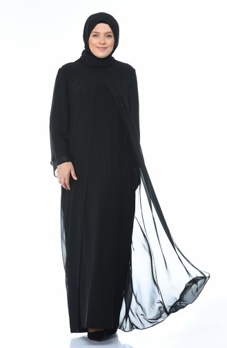 Black Hijab Evening Dress 6256-01