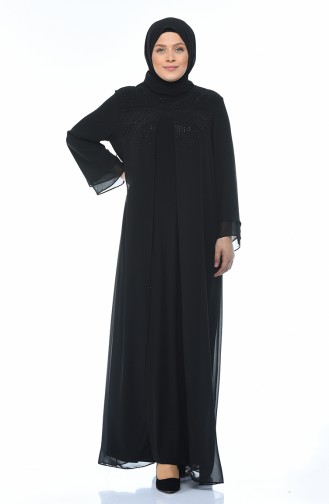Black Hijab Evening Dress 6256-01