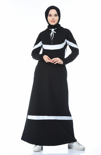 فستان رياضي بقبعة أسود 4017-01
