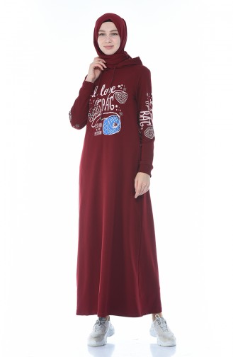 Taş Baskılı Spor Elbise 4086-03 Bordo