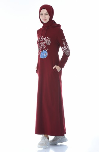 Taş Baskılı Spor Elbise 4086-03 Bordo