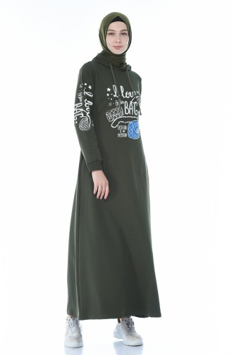فستان رياضي مزين بالستراس كاكي 4086-04